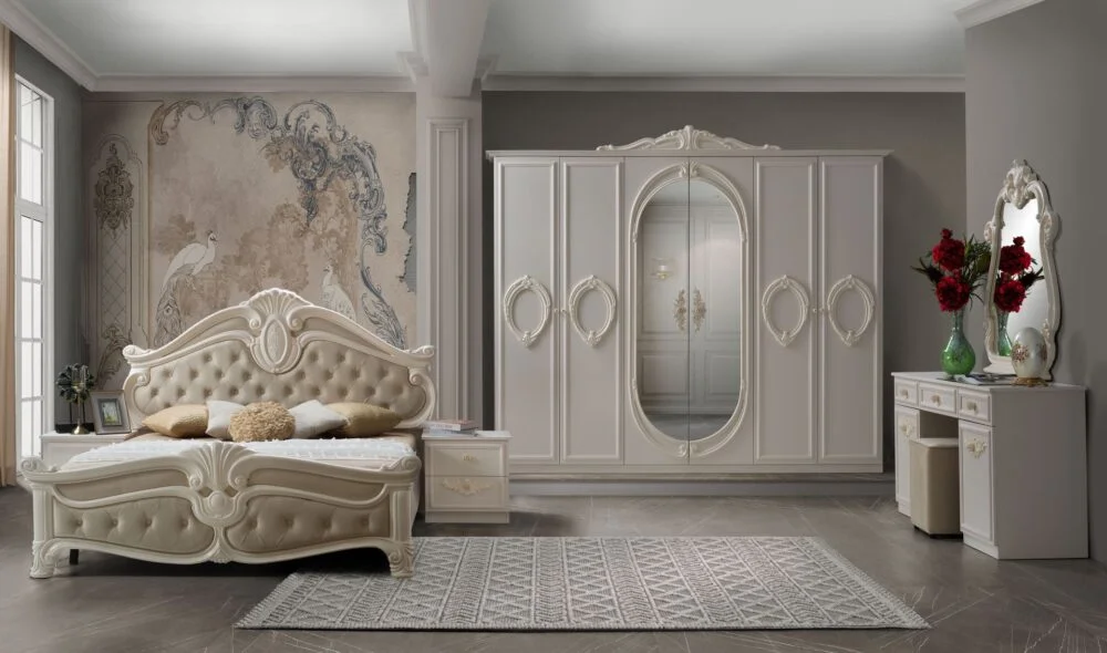 Barock Schlafzimmer Nora in Beige 7-Teilig