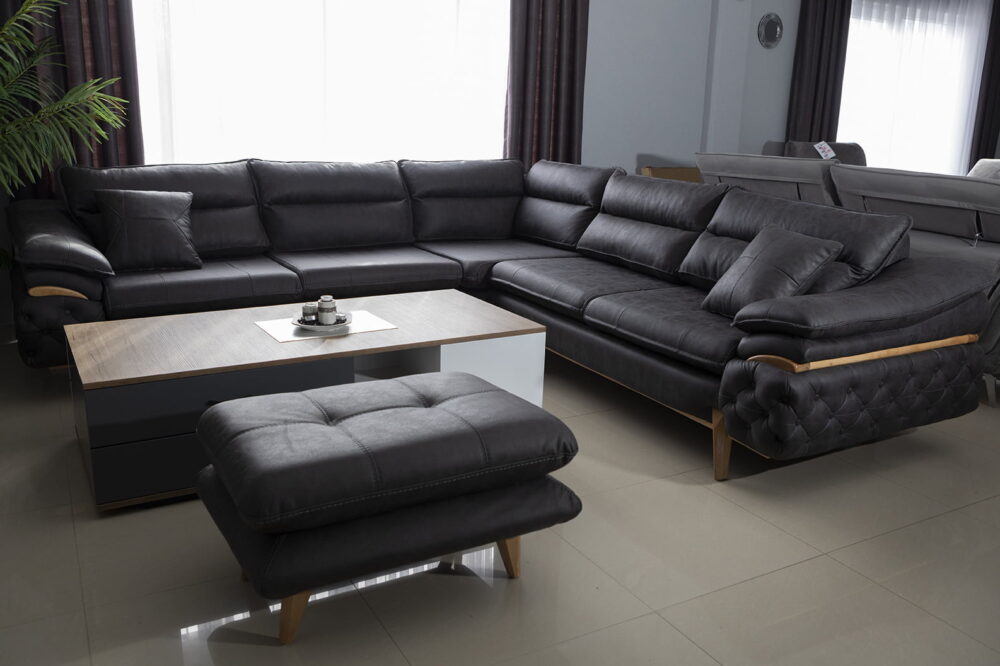 Ecksofa Maja Black 300x300cm mit Hocker – Bild 4
