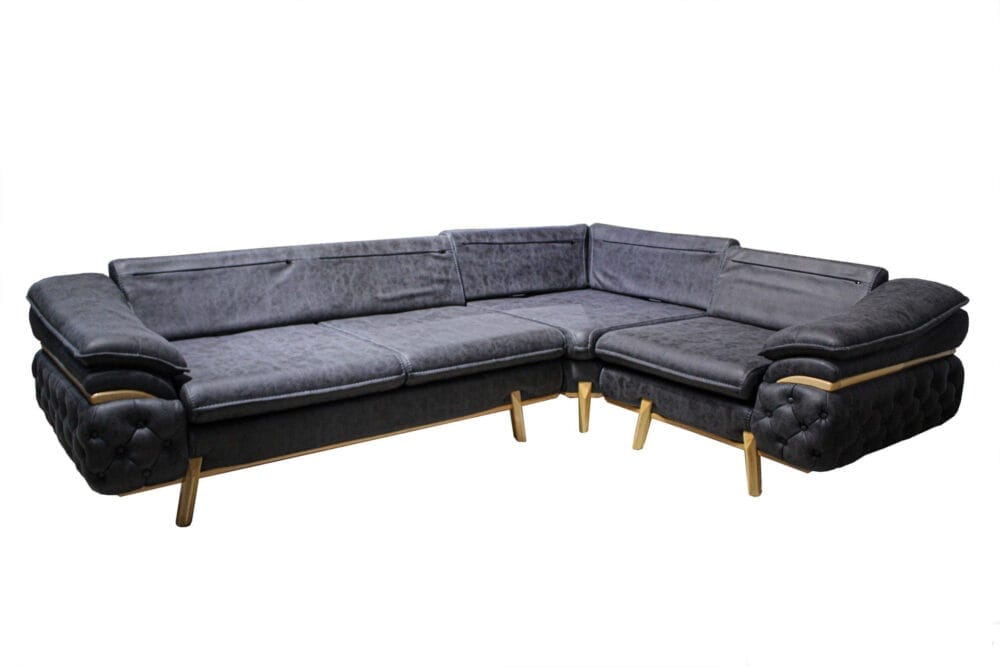 Ecksofa MAJA 300×220 Schwarz mit Hocker – Bild 3