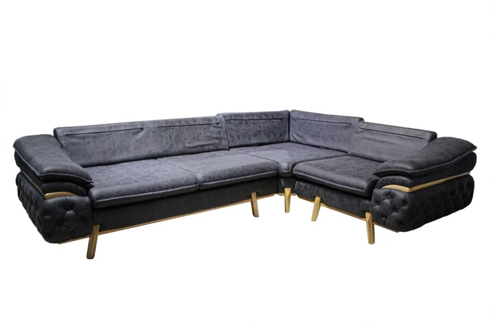 Ecksofa MAJA 300×220 Schwarz mit Hocker – Bild 3