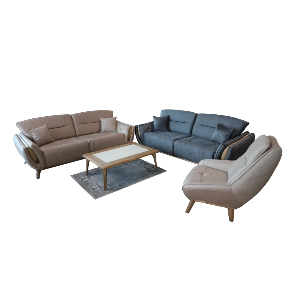 Sofa Set Berlin 3+3+1 Beige & Grau