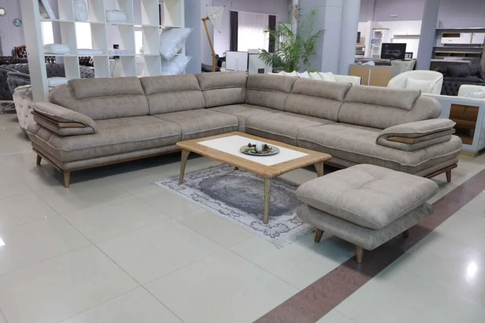 Ecksofa Valentino 300×300 Mit Hocker Beige Stoff