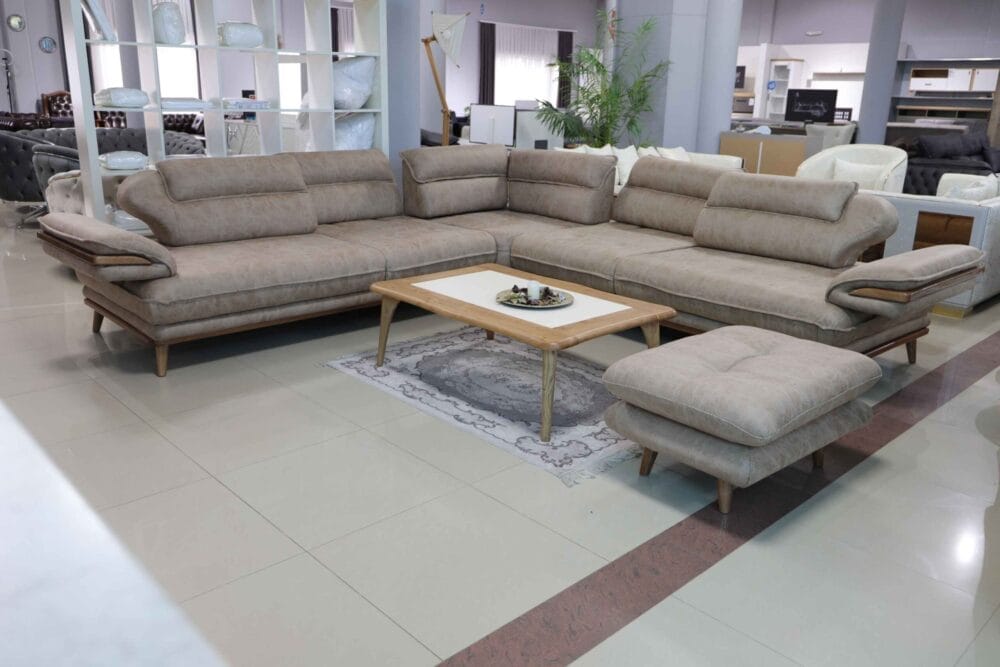 Ecksofa Valentino 300×300 Mit Hocker Beige Stoff – Bild 4