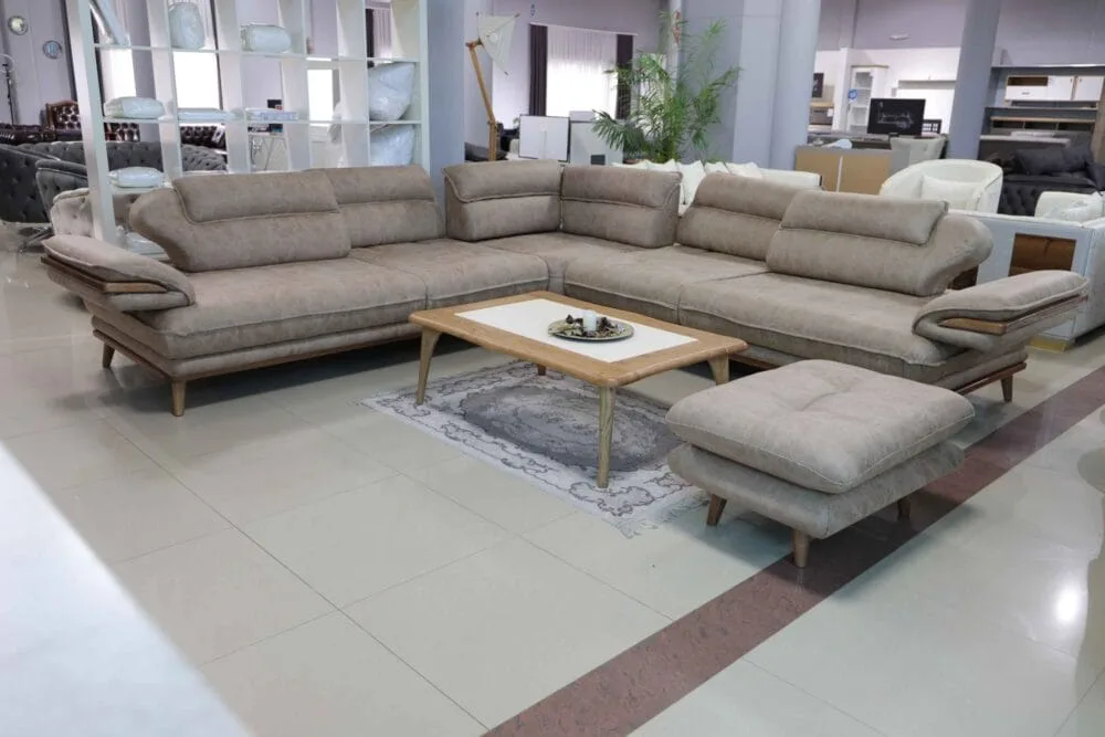 Ecksofa Valentino 300×300 Mit Hocker Beige Stoff – Bild 4