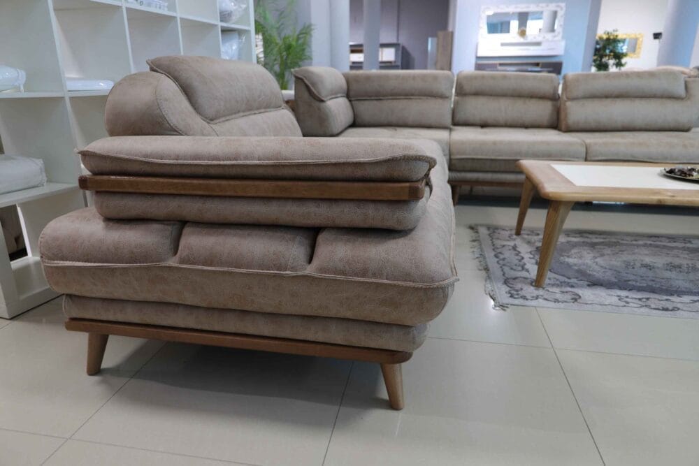 Ecksofa Valentino 300×300 Mit Hocker Beige Stoff – Bild 3