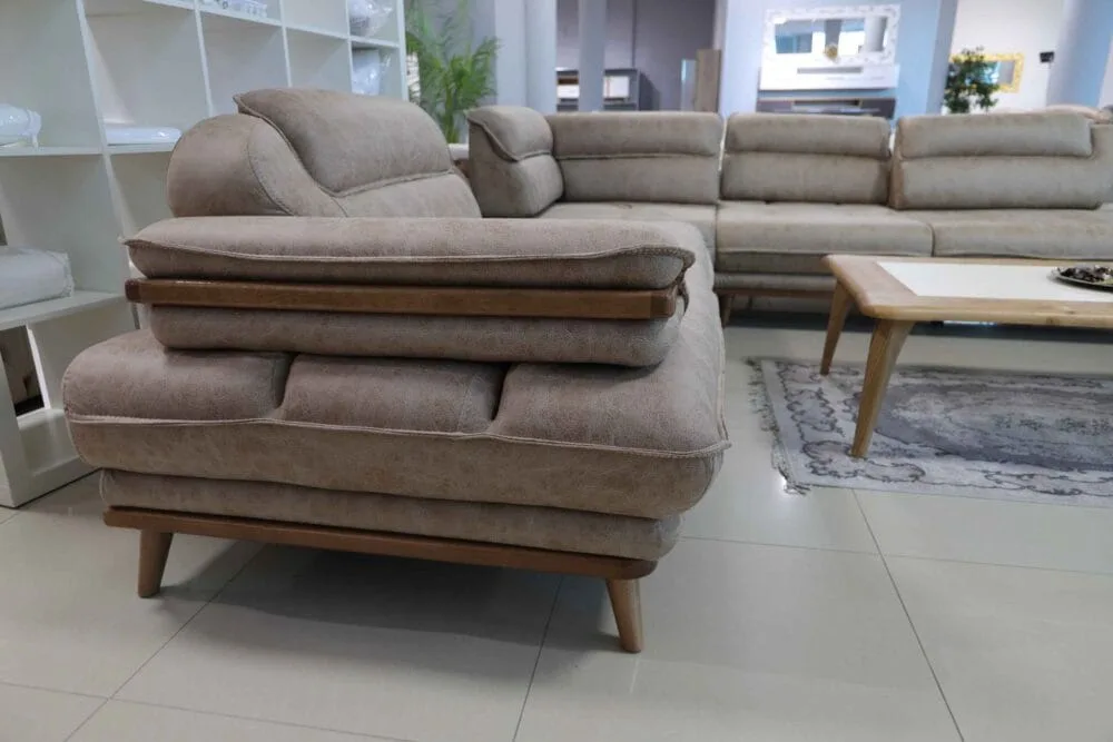 Ecksofa Valentino 300×300 Mit Hocker Beige Stoff – Bild 3
