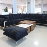 Ecksofa Royal Schwarz 300×300 mit Hocker