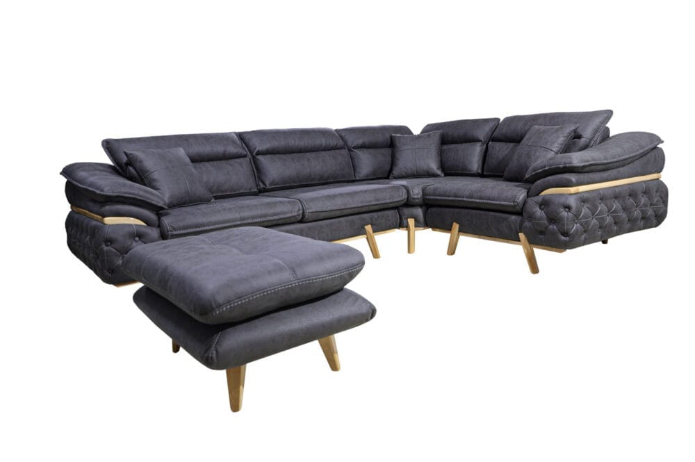 Ecksofa MAJA 300×220 Schwarz mit Hocker