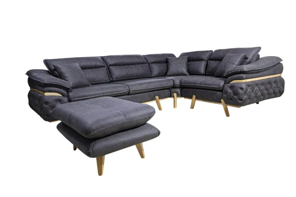 Ecksofa MAJA 300×220 Schwarz mit Hocker
