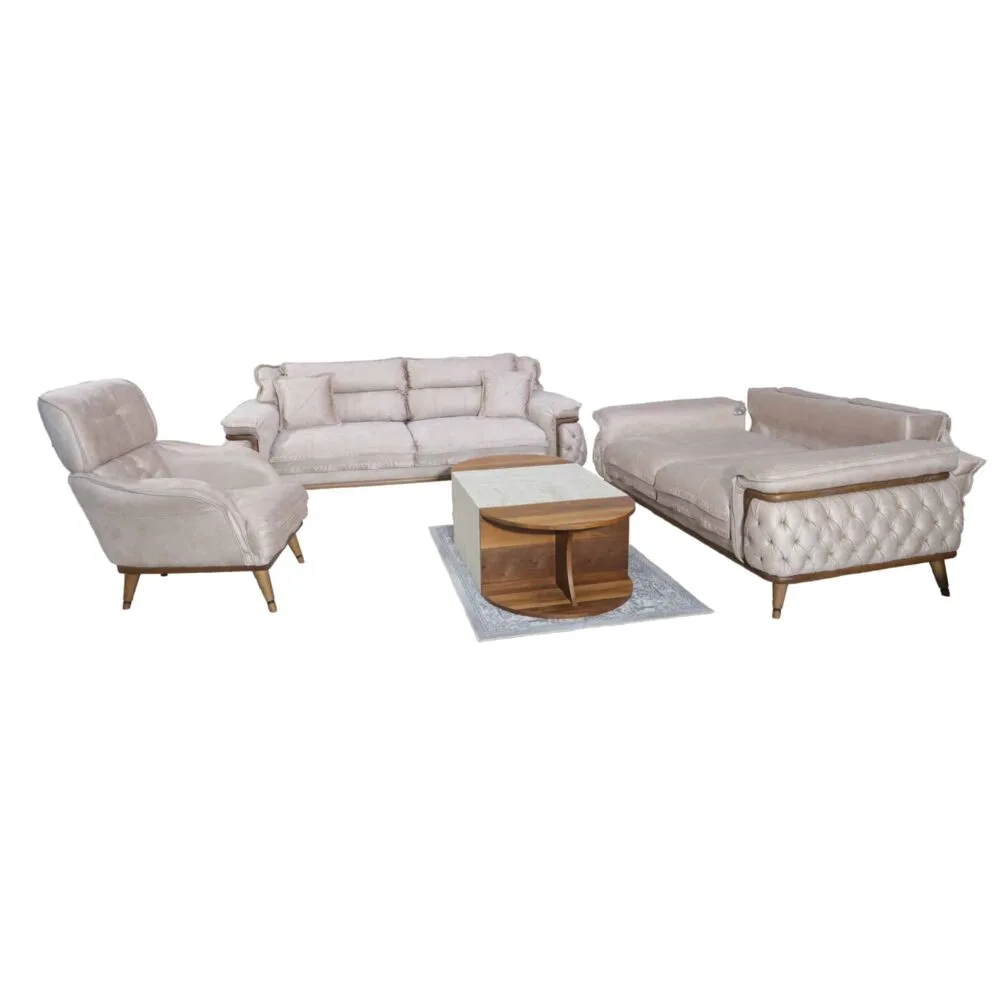 Sofa Set Firence 3-2-1 Beige Stoff – Bild 2