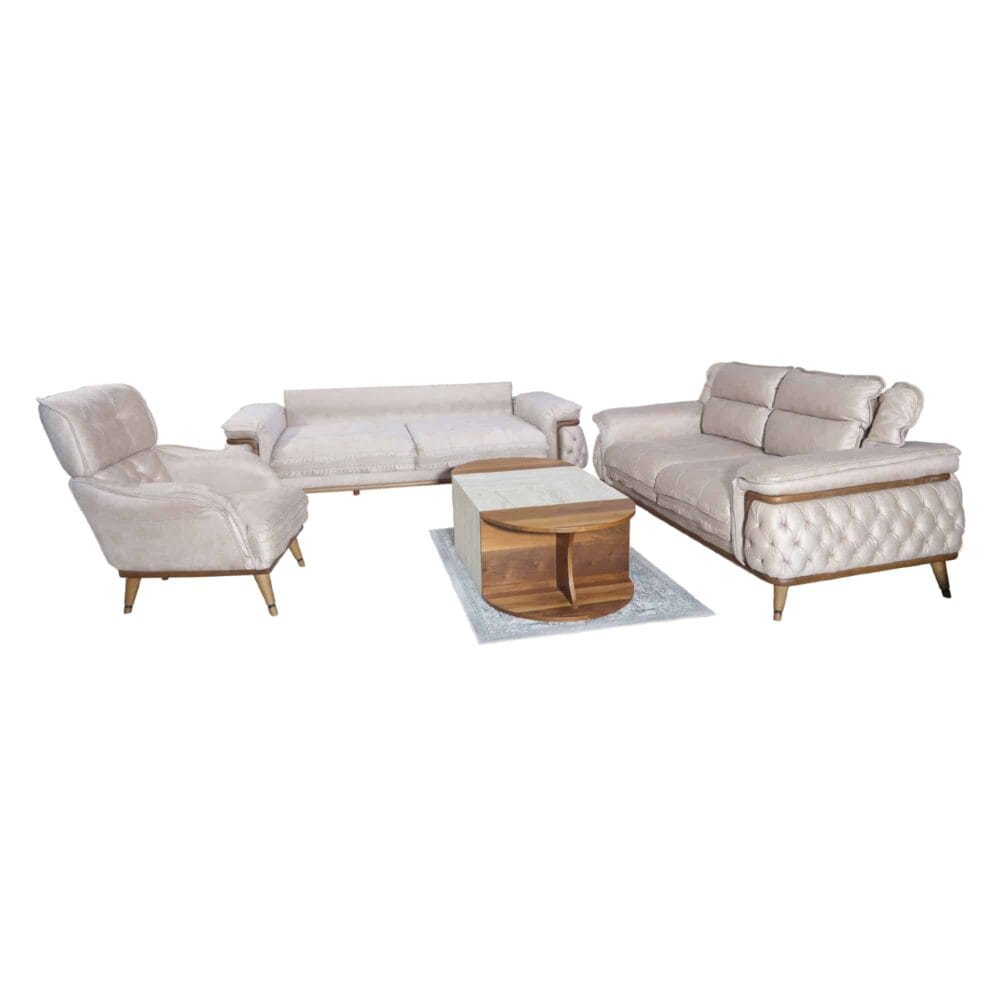 Sofa Set Firence 3-2-1 Beige Stoff – Bild 3
