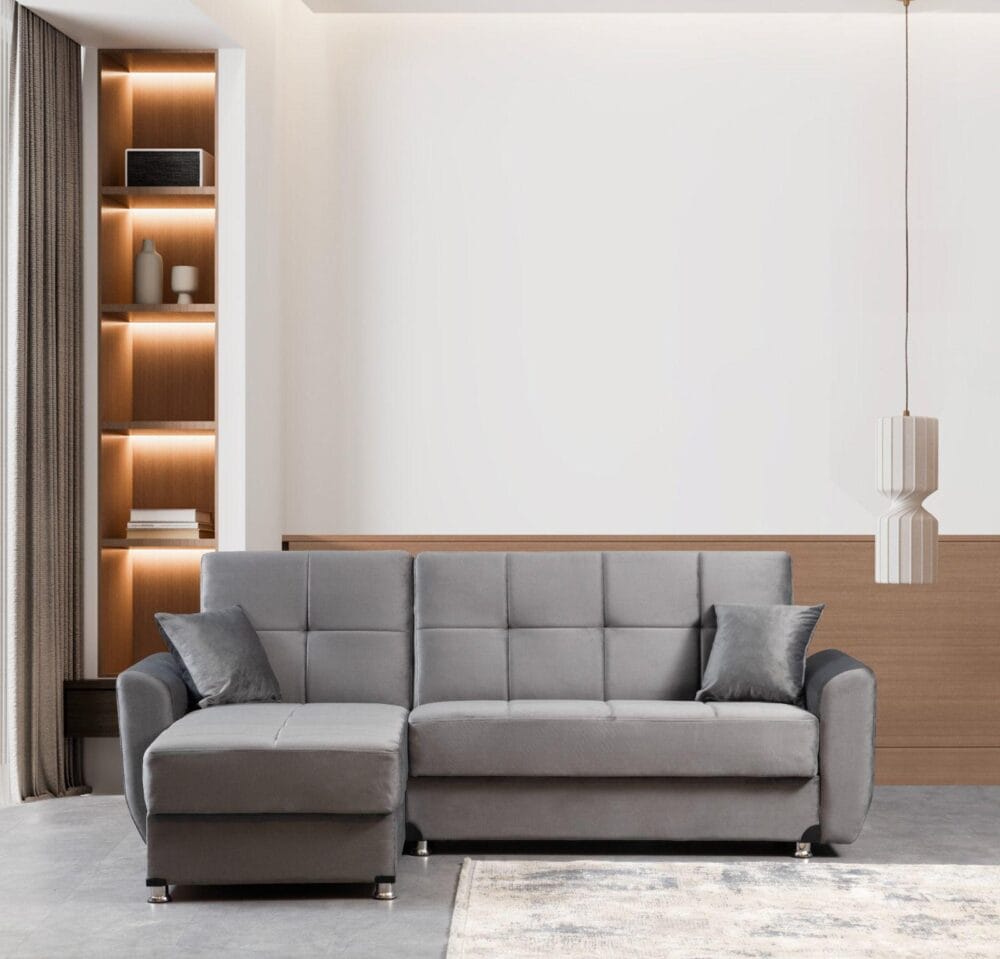 Ecksofa Stella mit Pouf – Grau – Bild 2