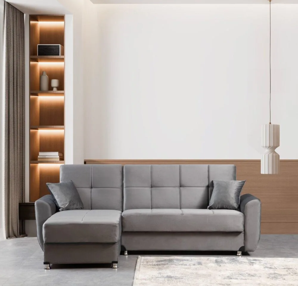 Ecksofa Stella mit Pouf – Grau – Bild 2