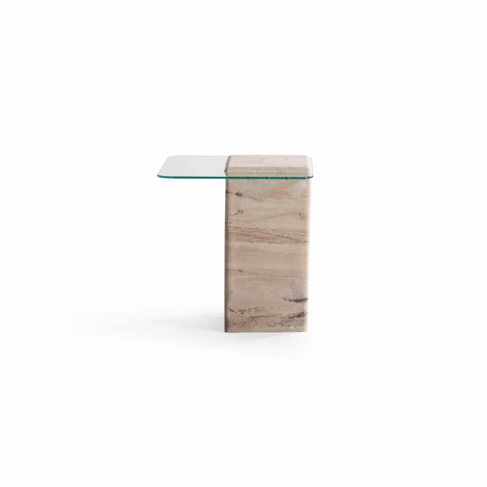 Wohnzimmertisch Set Duo Gehärtetes Glas + Travertin Stein – Bild 8