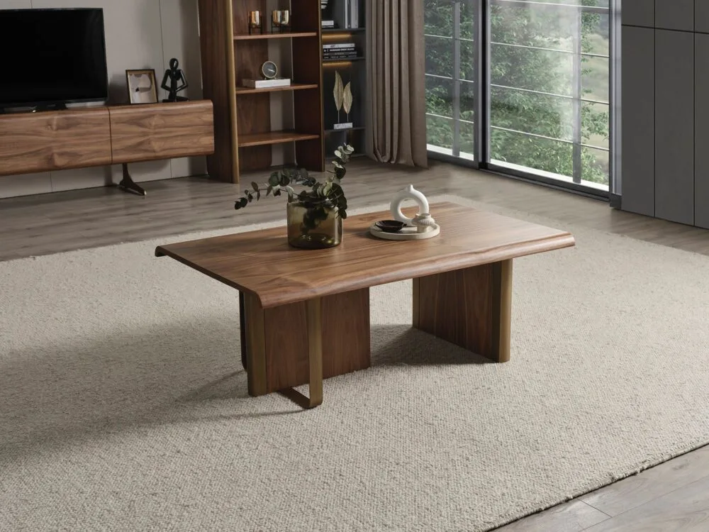 Wohnzimmertisch MS 43 Massivholz mit bronzenen Metallfüßen – Bild 3