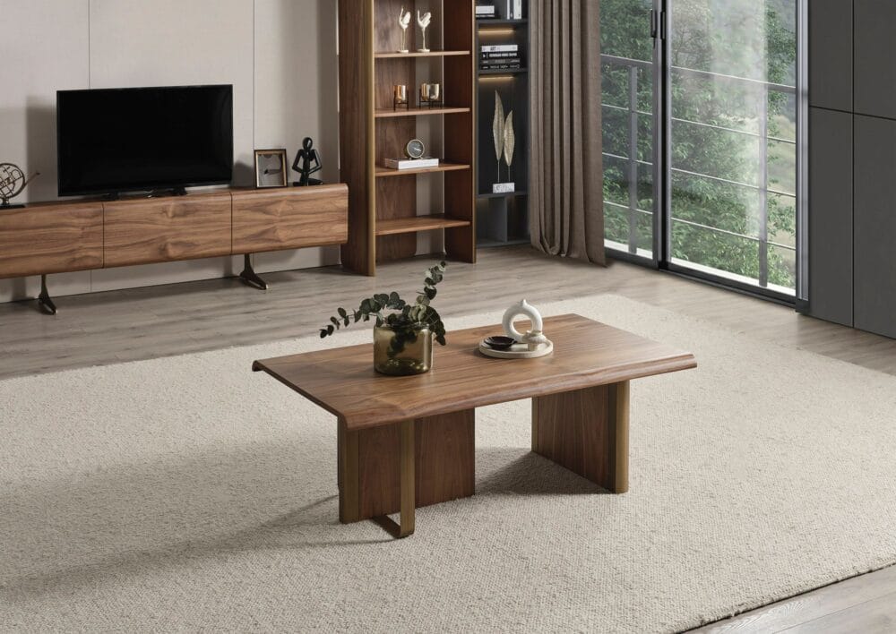 Wohnzimmertisch MS 43 Massivholz mit bronzenen Metallfüßen