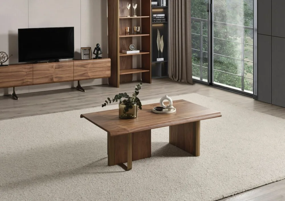 Wohnzimmertisch MS 43 Massivholz mit bronzenen Metallfüßen
