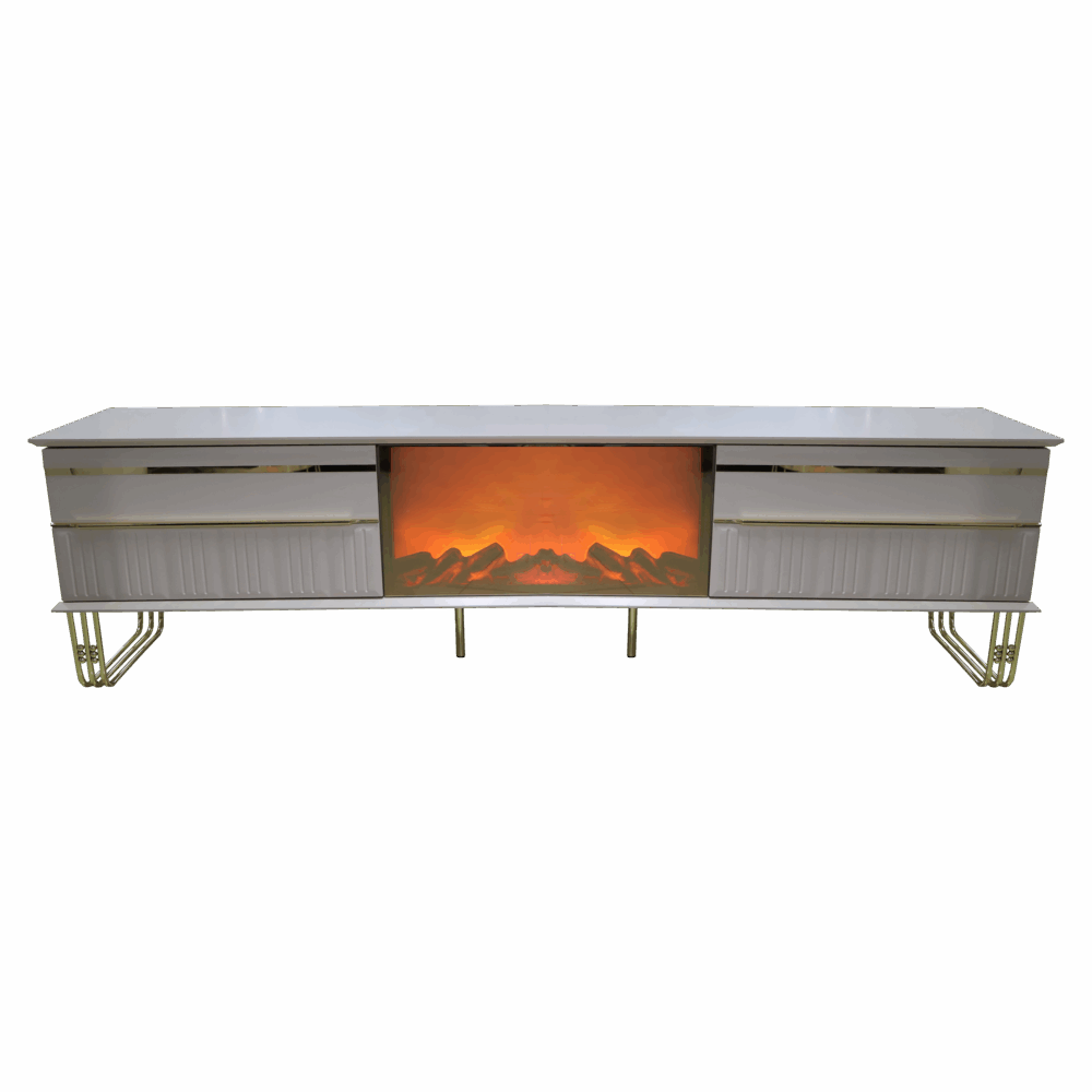 TV-Kommode Parma mit Kamin – Gold Beige