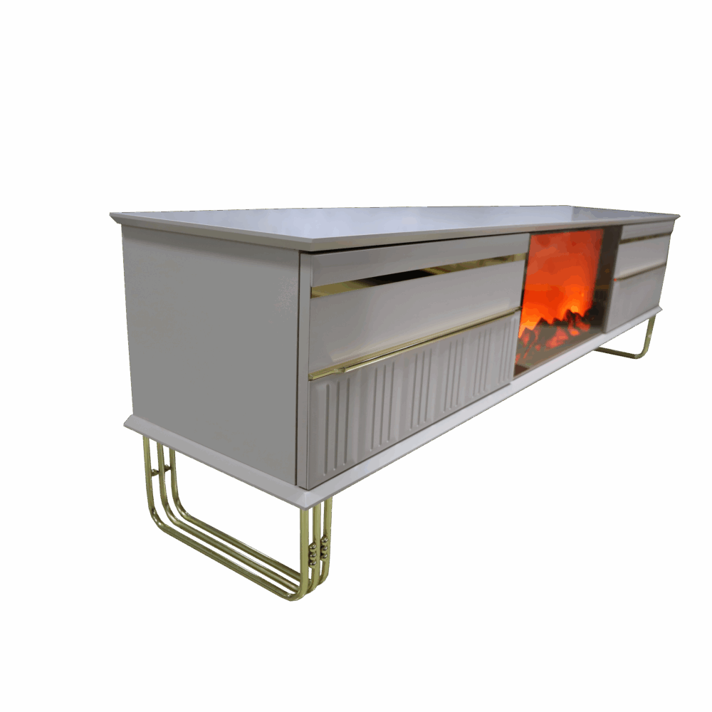 TV-Kommode Parma mit Kamin – Gold Beige – Bild 2