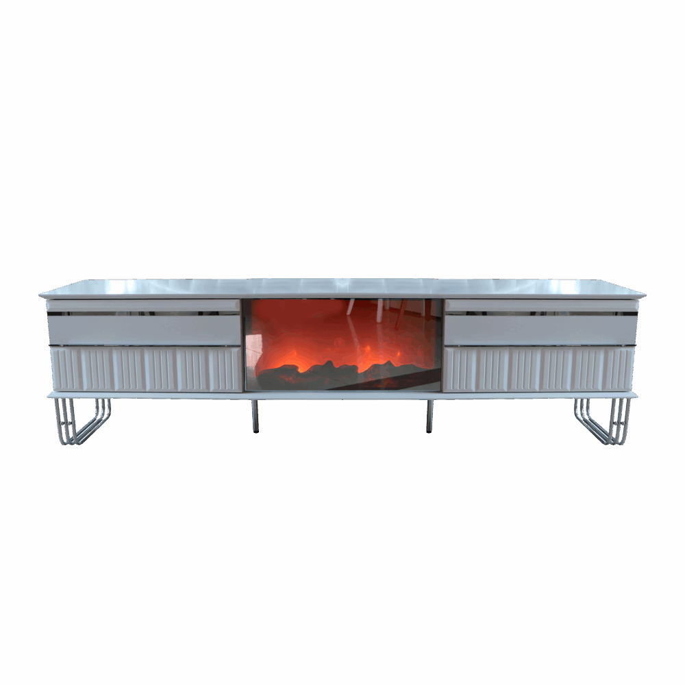 TV-Kommode Parma mit Kamin – Weiss Silber