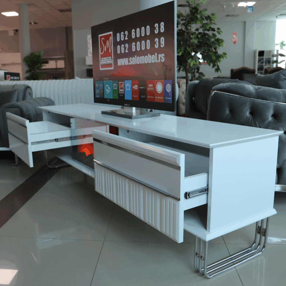 TV-Kommode Parma mit Kamin – Weiss Silber – Bild 2