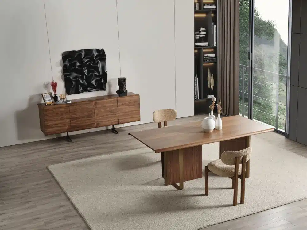 Esstisch MET-23 220×100 cm Massivholz mit bronzefarbenen Metallfüßen