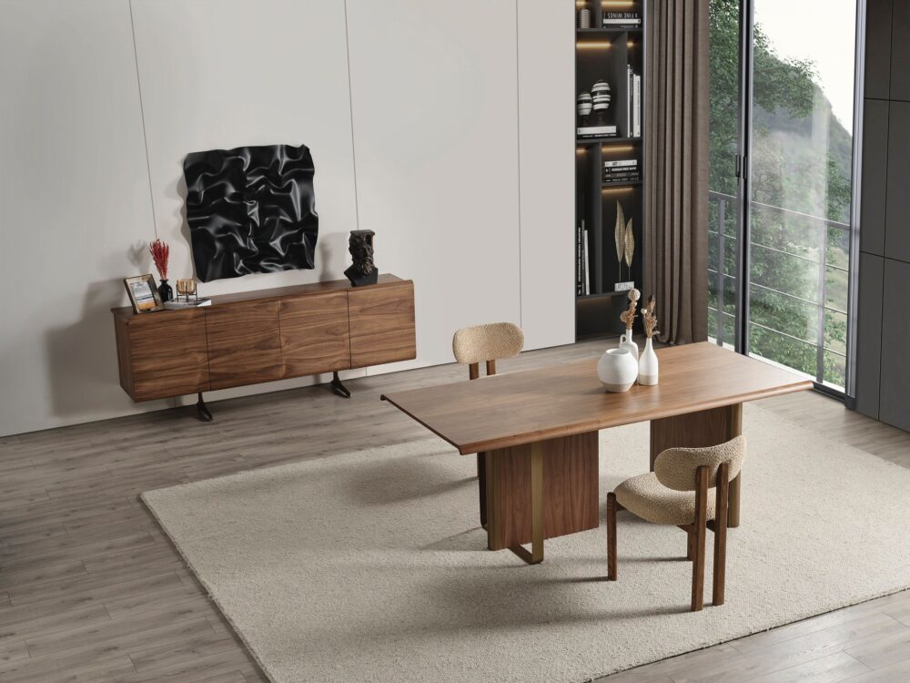 Esstisch MET-23 220×100 cm Massivholz mit bronzefarbenen Metallfüßen – Bild 4