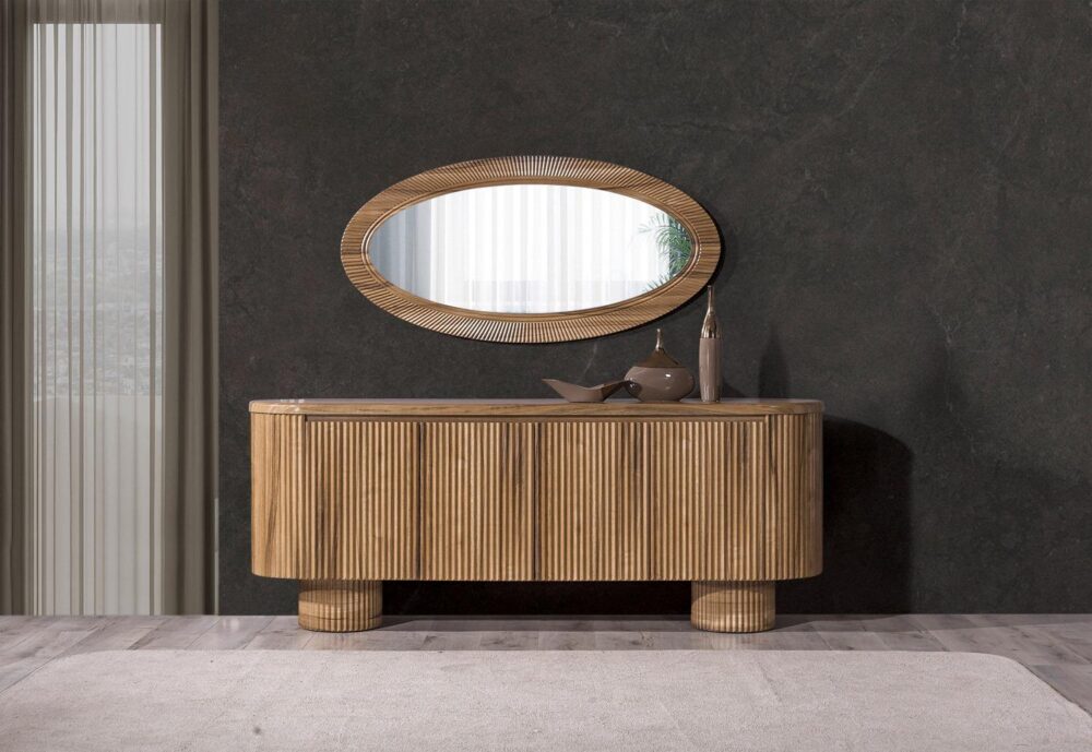 Hohe Kommode Milano Holzoptik mit Spiegel – Bild 4