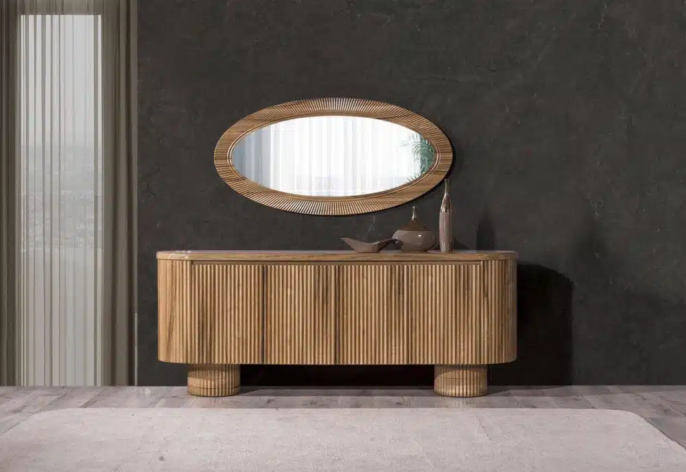 Hohe Kommode Milano Holzoptik mit Spiegel – Bild 4